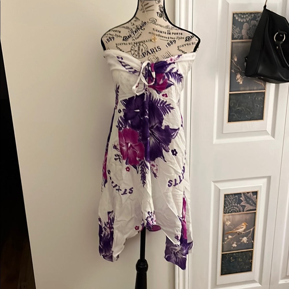 🍎Floral Strapless Dress - Purple and White